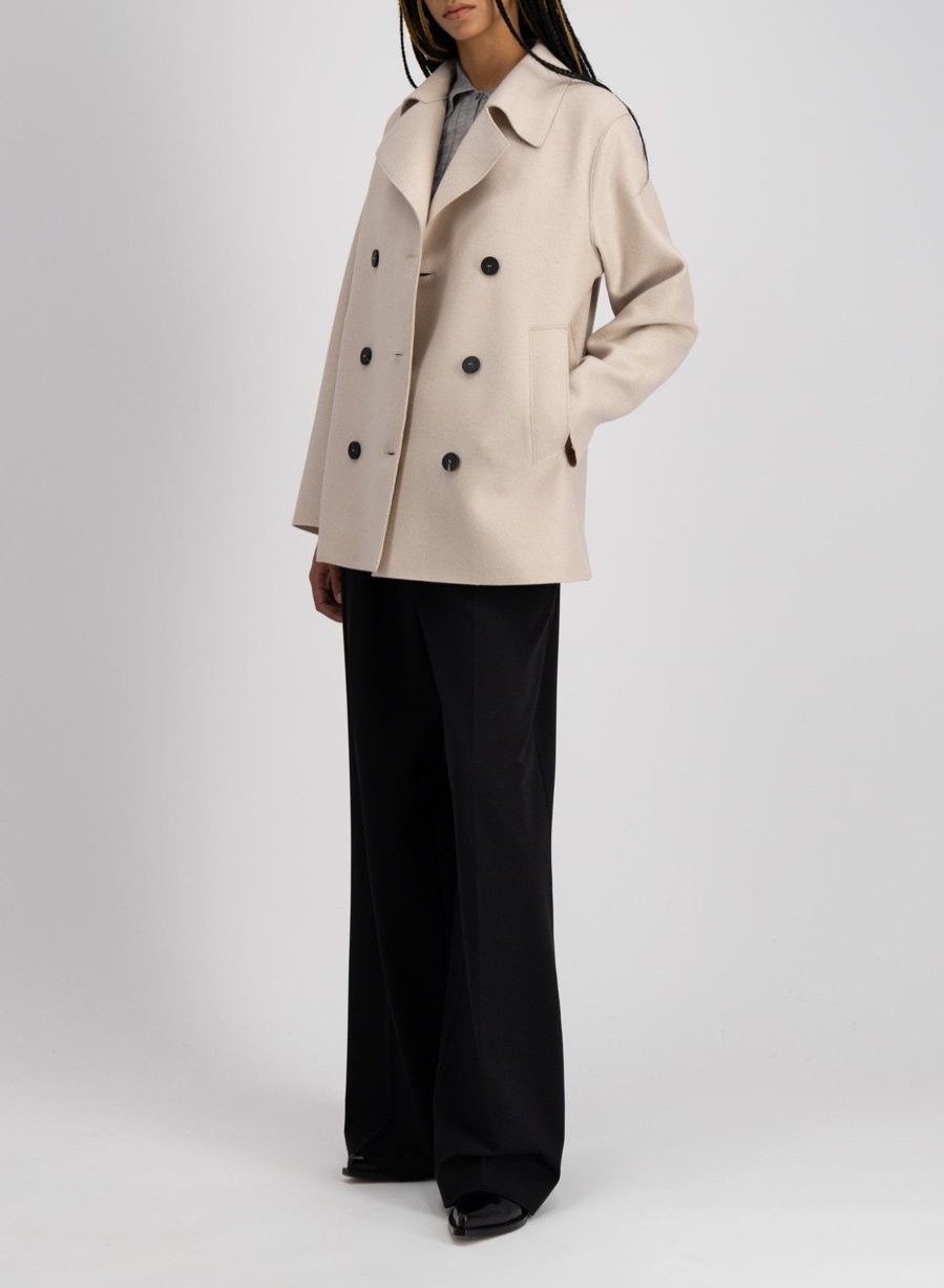 Harris Wharf London Long Peacoat Pressed Wool And Polaire Almond | Women