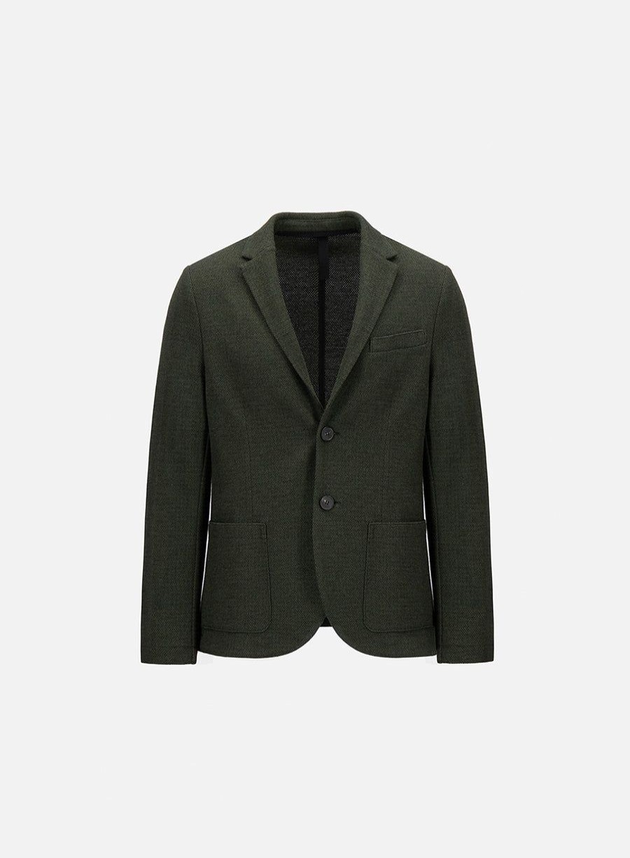 Harris Wharf London Blazer Wool & Cotton Honey Comb Moss Green | Men