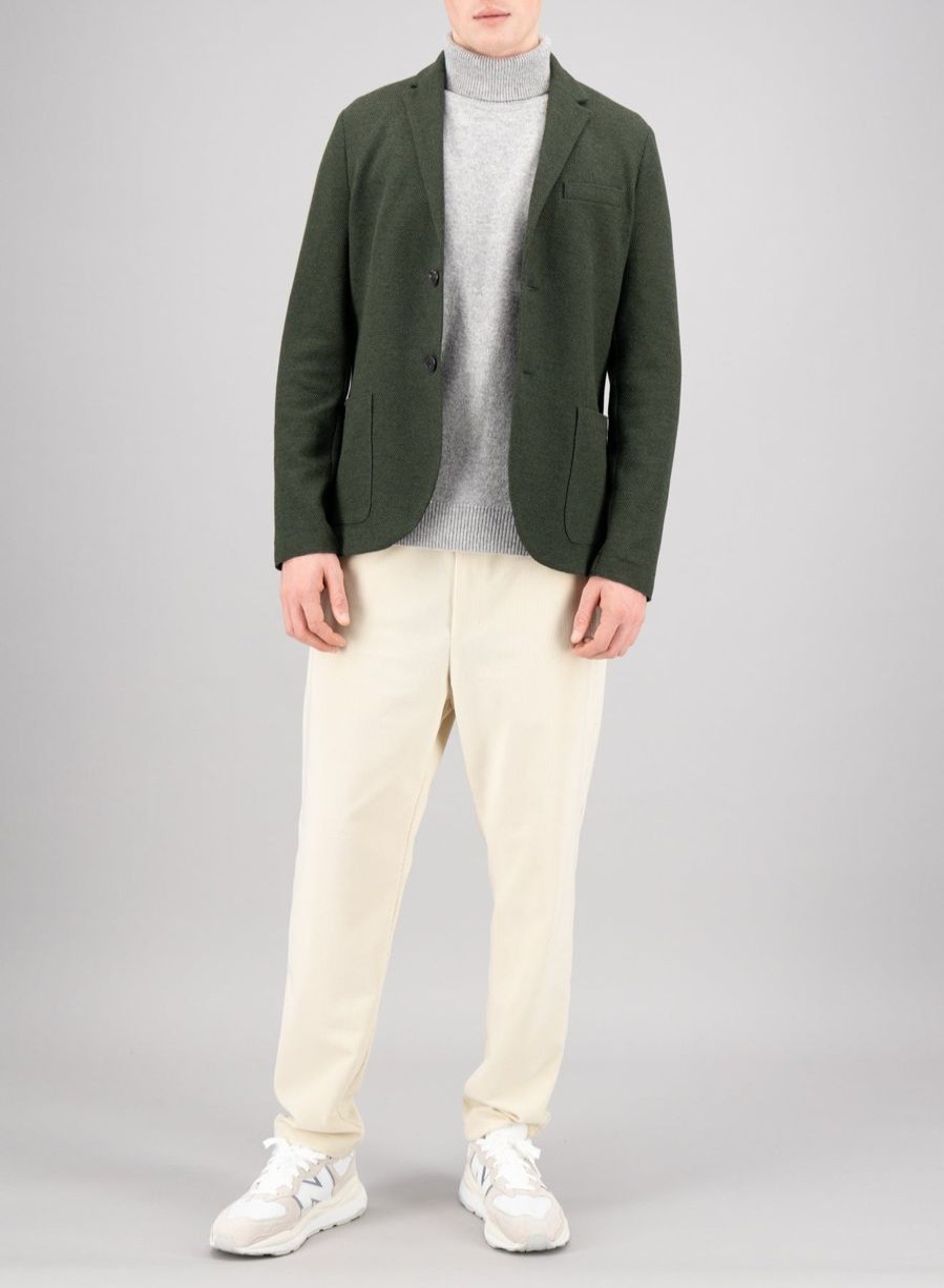 Harris Wharf London Blazer Wool & Cotton Honey Comb Moss Green | Men