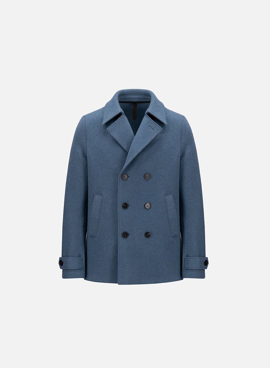 Harris Wharf London Peacoat Boiled Wool Steel Blue | Men