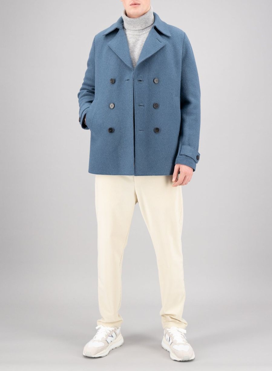 Harris Wharf London Peacoat Boiled Wool Steel Blue | Men