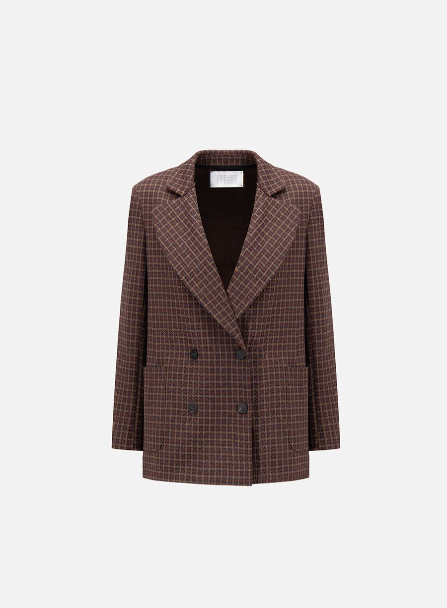 Harris Wharf London Oversized Blazer With Shoulder Pads Tattersall Cognac | Women