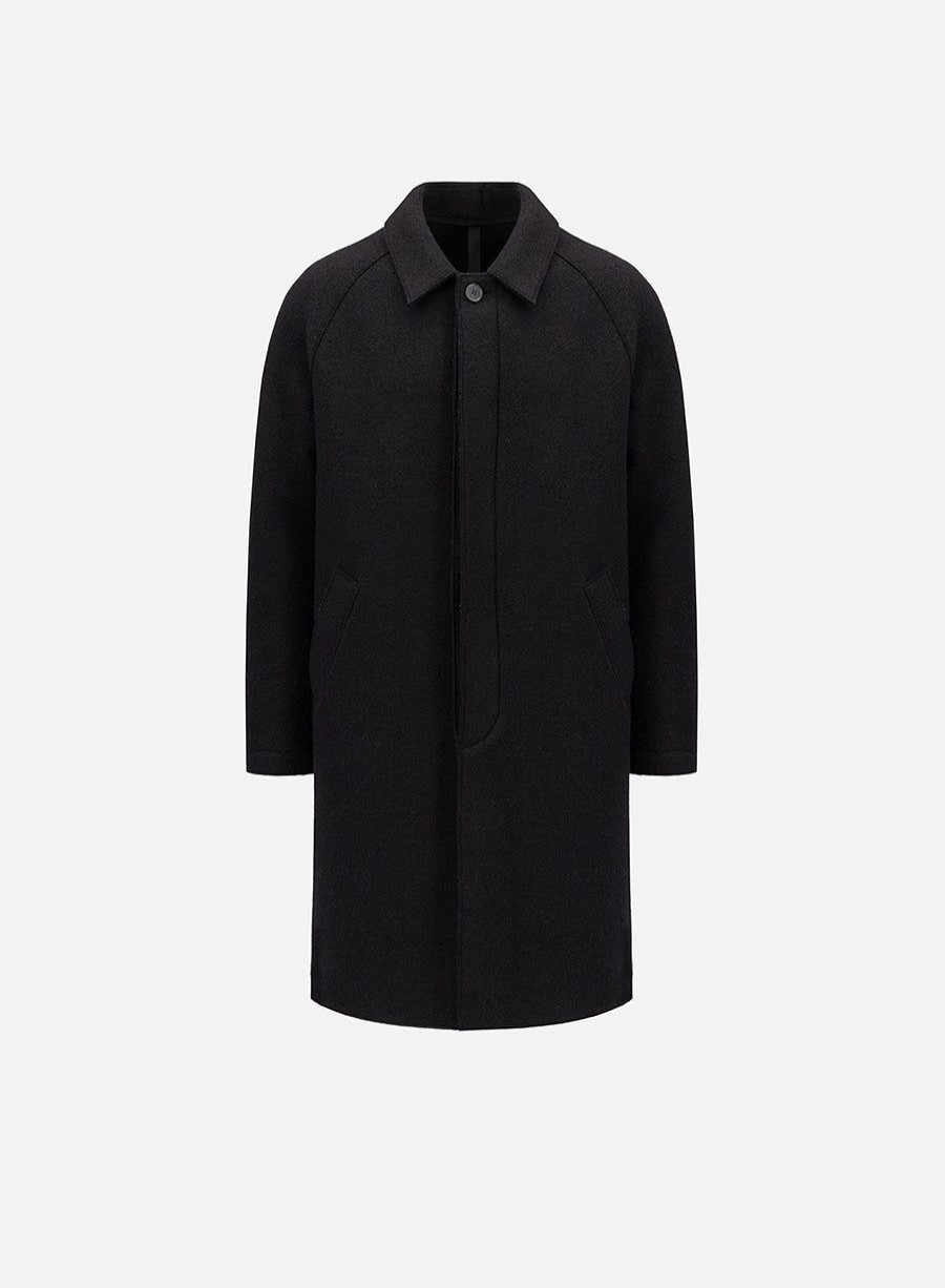 Harris Wharf London Fly Front Raglan Coat Boiled Wool Black | Men