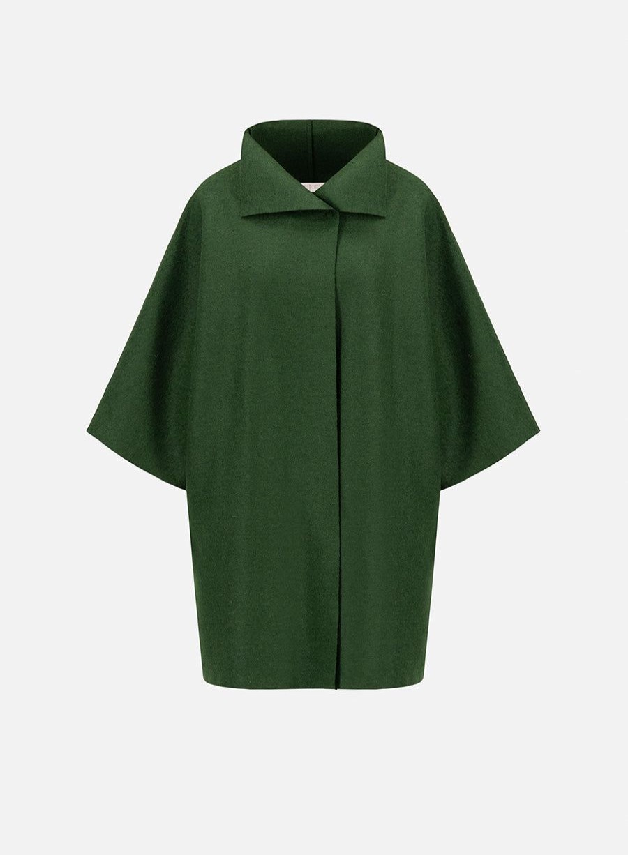 Harris Wharf London Kimono Mantle Pressed Wool Emerald | Women