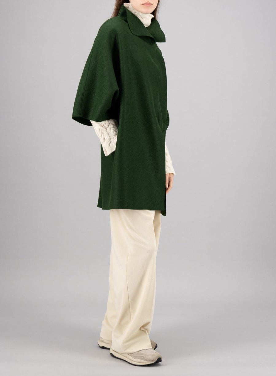 Harris Wharf London Kimono Mantle Pressed Wool Emerald | Women