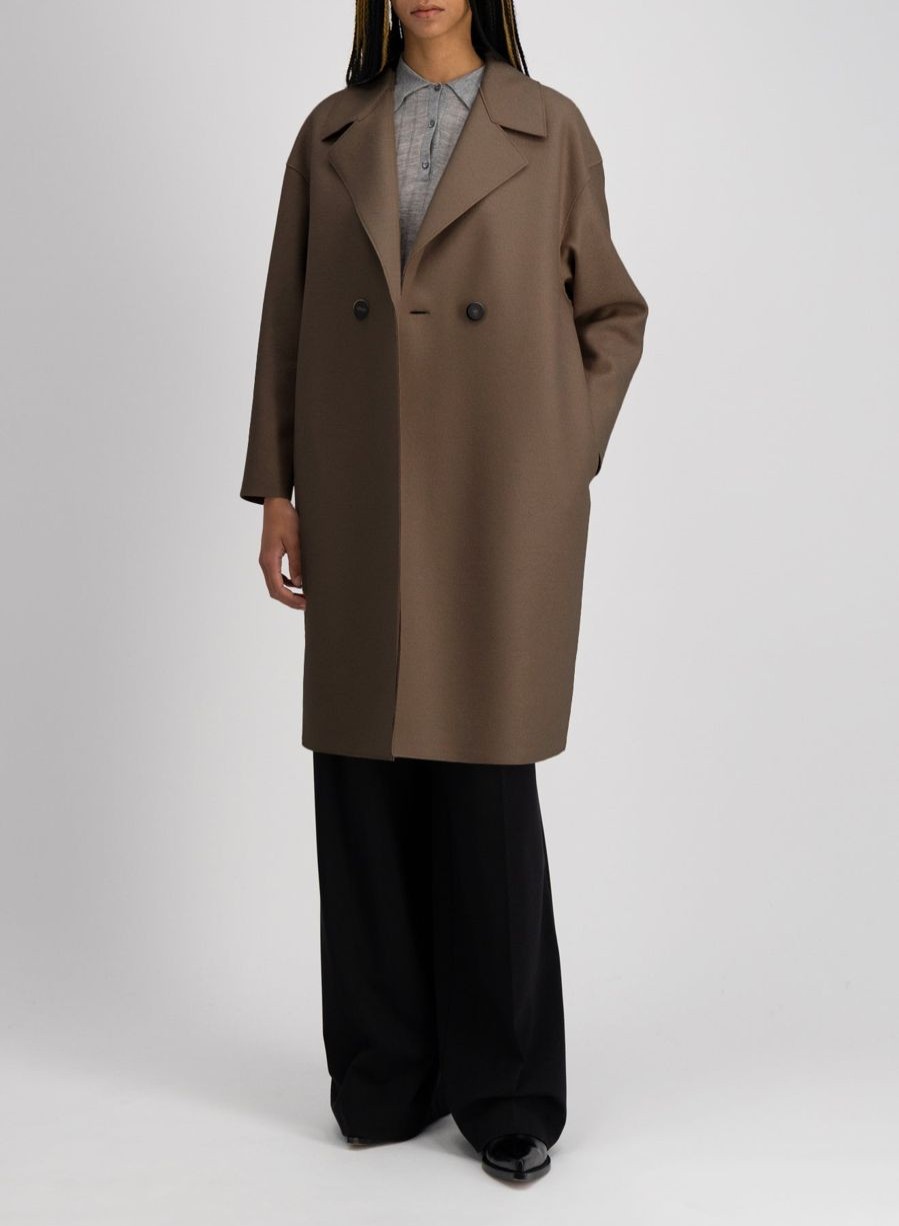 Harris Wharf London Dropped Shoulder Coat Pressed Wool Teddy Brown | Women