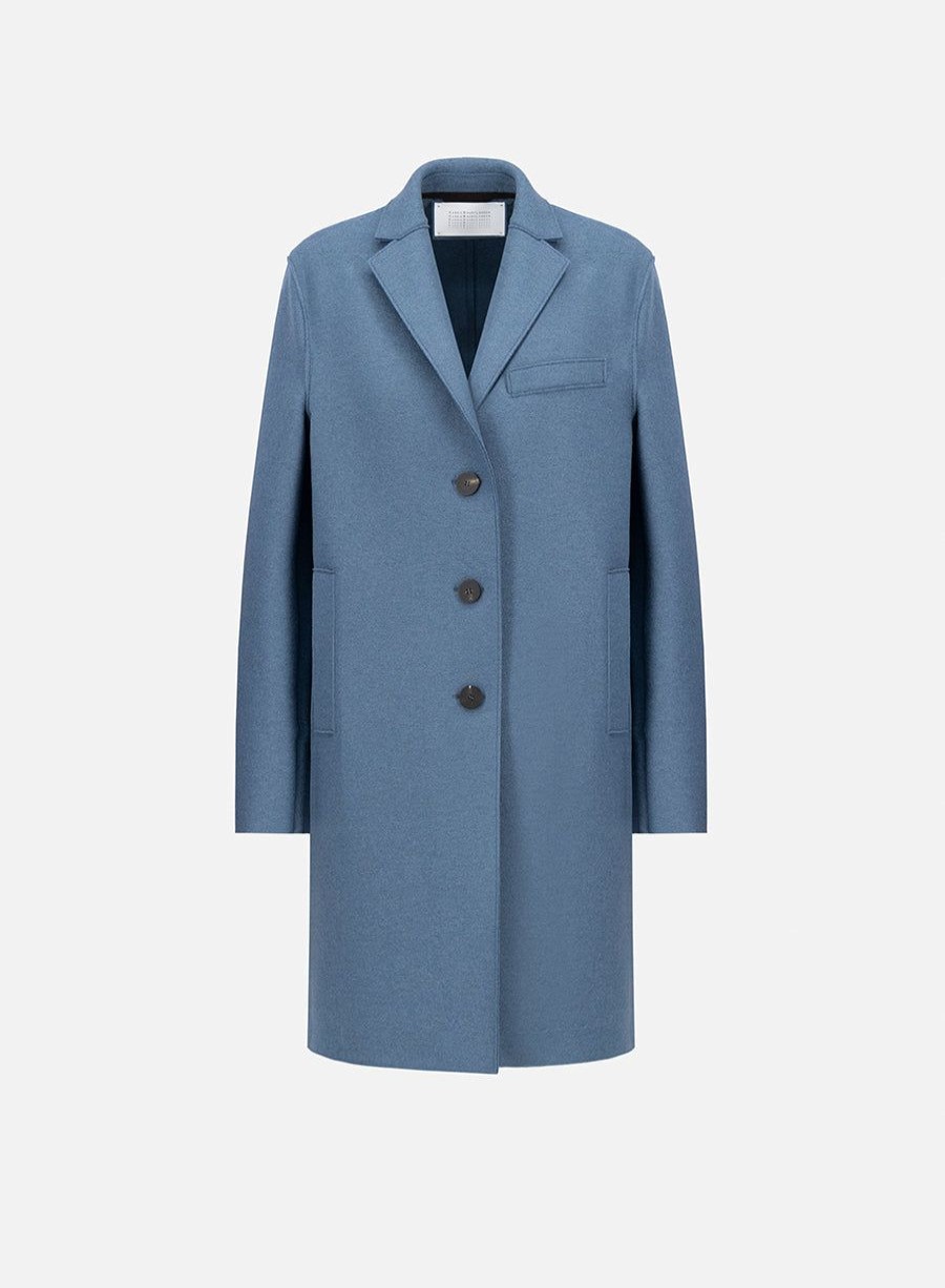 Harris Wharf London Topcoat Pressed Wool Steel Blue | Women