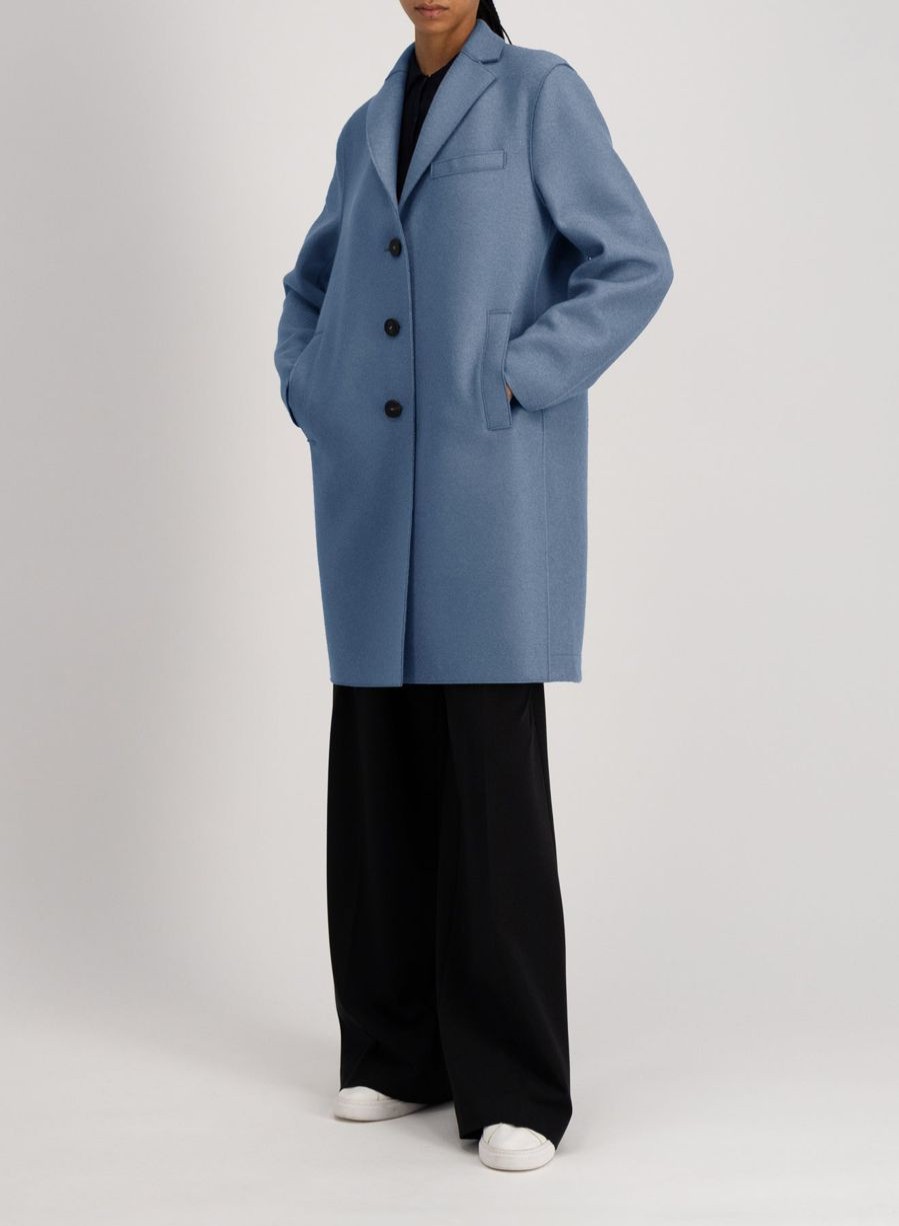 Harris Wharf London Topcoat Pressed Wool Steel Blue | Women