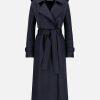 Harris Wharf London Long Trench Coat Pressed Wool Navy Blue | Women