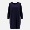 Harris Wharf London Geometric Boxy Dress Superfine Merino Navy Blue | Women